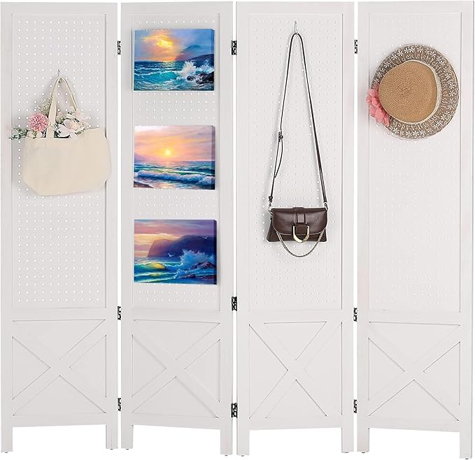 Wnutrees 4 Panel Pegboard Display, 5 Ft Wood Folding Privacy Screens Room by Wnutrees