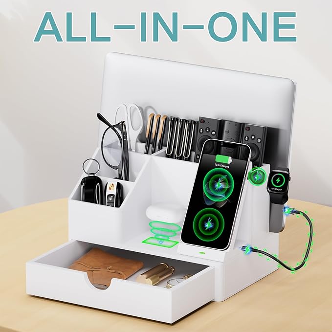 Sleek White PU Leather Charging Station - Image 4