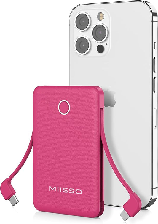 miisso 6000mah Ultra Slim Built in Cables Power Bank, Card Size Built in USB C by MIISSO