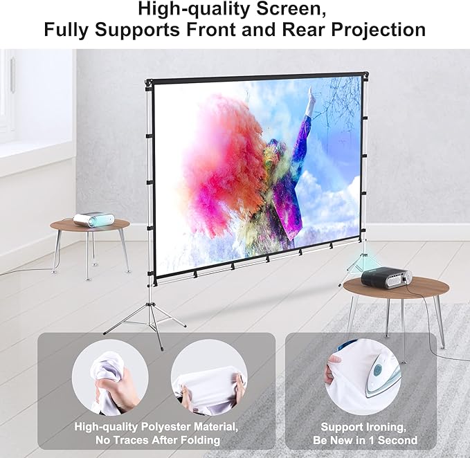 Projector Screen with Stand, Vamvo 100 inch Portable Foldable Projection Screen - Image 3