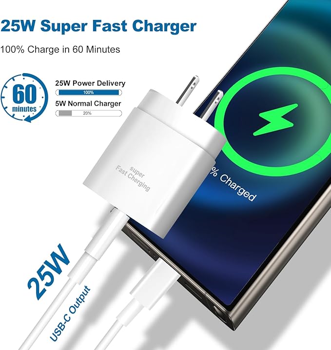 Super Fast Chargers for Samsung S25 Ultra, 25W Type C Charger Fast Charging - Image 2