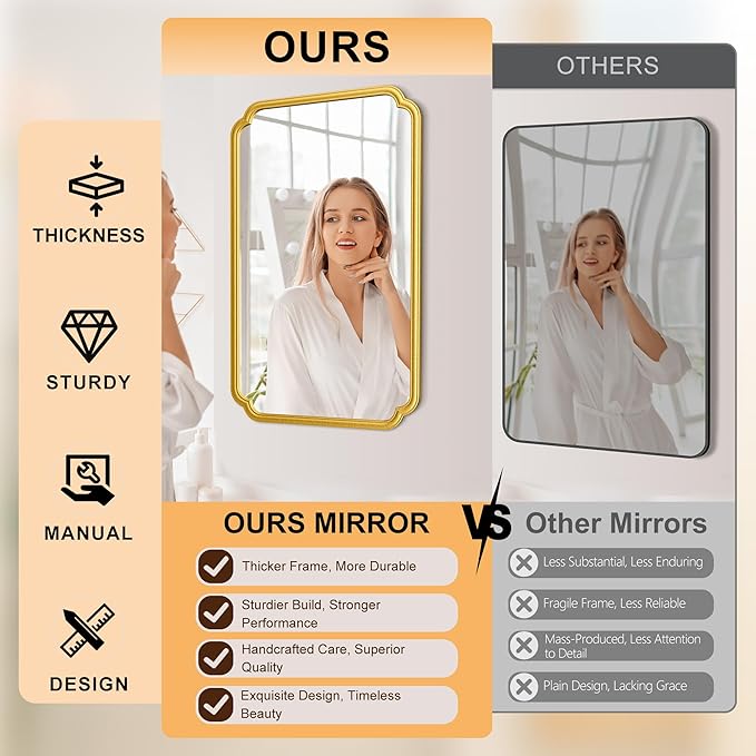 22x34 Inch Gold Bathroom Mirror, Metal Framed Wall Mirror - Image 8