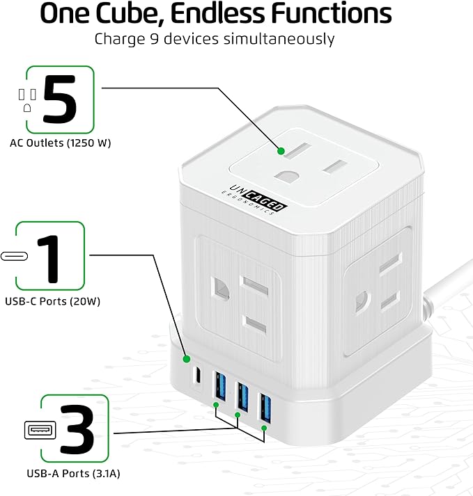 Cube Power Strips with Surge Protection, 6ft Extension Cord with Multiple - Image 5