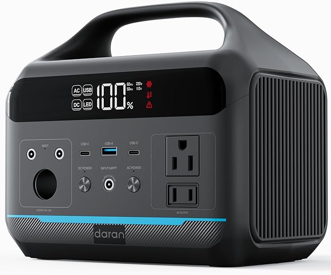 DARAN Portable Power Station 600W - 288Wh Solar Generator LiFePO4 Battery by DARAN