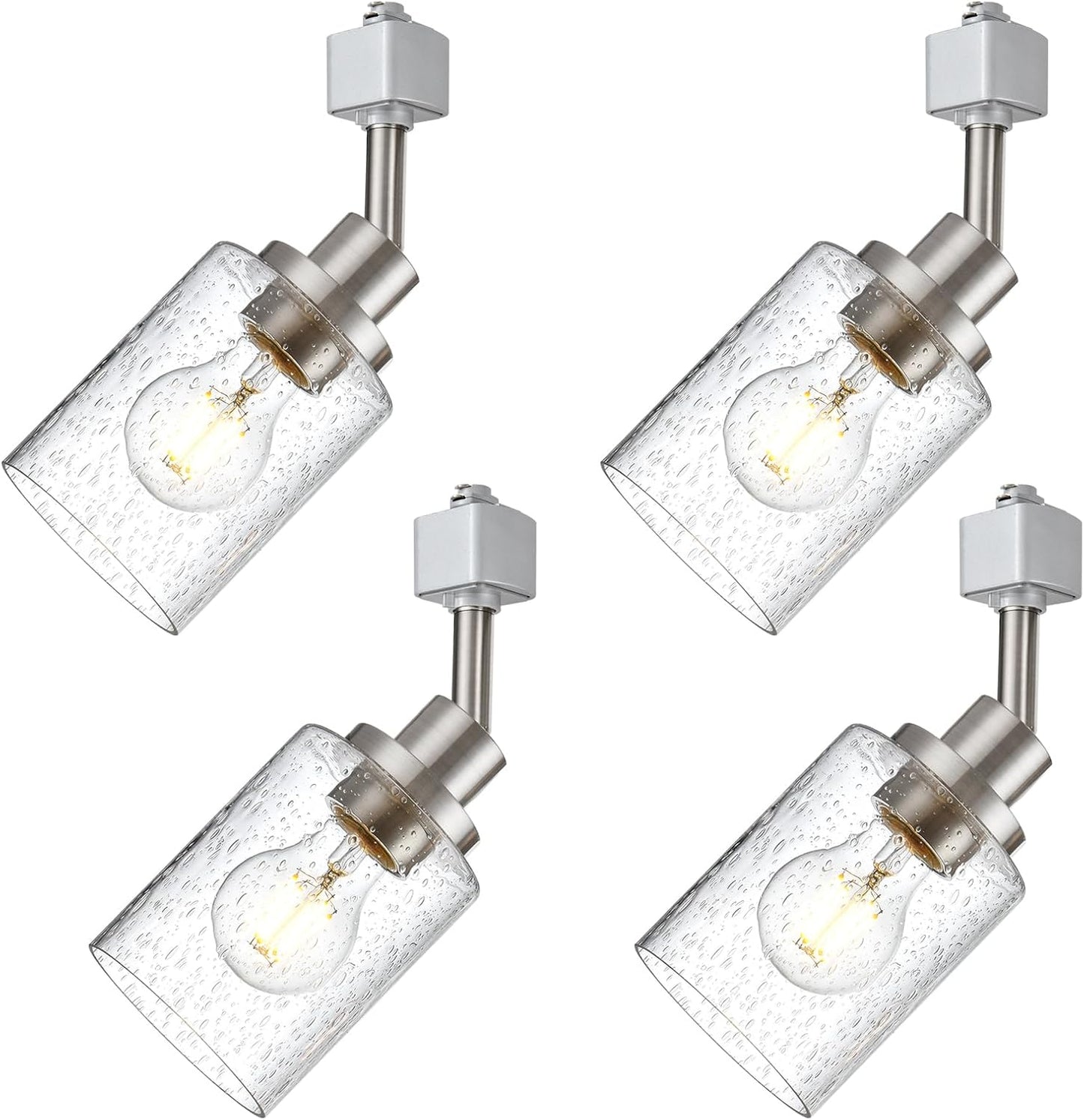 4 Pack H Track Lighting Heads Brushed Nickel Track Lighting Fixtures with Bubble Glass, Multi-Directional Rotating H Type Track Light Replacement Heads E26 Modern Spotlight for Kitchen Island