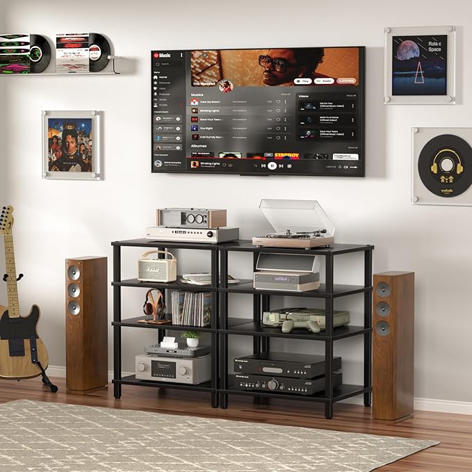 LELELINKY 4-Tier AV Media Player Stand Set of 2, Wooden TV Stand, Game Console - Image 2