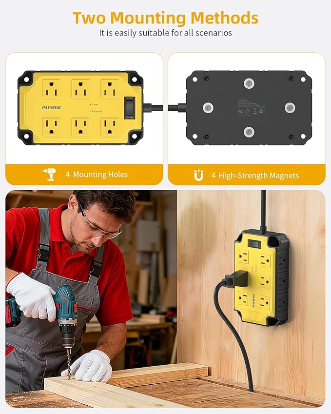 Heavy Duty Power Strip15 Amps/1200 Joules, 12 Outlets Industrial Magnetic Surge - Image 3