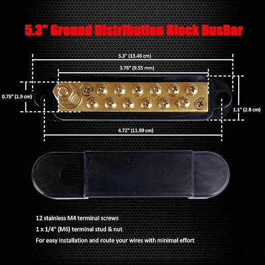 1/4" Stud Power Distribution Block Bus Bar - Image 3