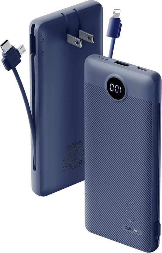 VRURC Portable Charger Built-in Cables and AC Wall Plug, USB C Power Bank by Home