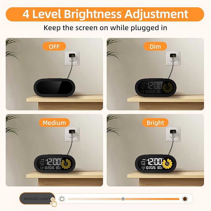 DOOMAY Digital Alarm Clock for Bedroom: Dual Alarm Bedside Clock VA LCD Display - Image 3