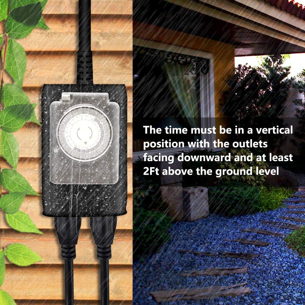 KASONIC Outdoor Light Timer Outlet, 24 Hour Mechanical Plug in Timer Switch | Heavy Duty Waterproof 2 Grounded Outlet for Home Garden Pool Pump, ETL Listed