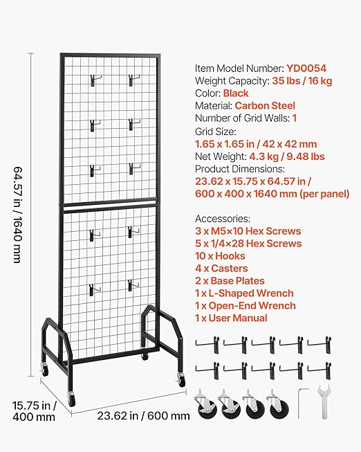 VEVOR Grid Wall Panel, 1.9 x 5.4 ft Wire Grid Panels Display Rack, Movable Art - Image 7