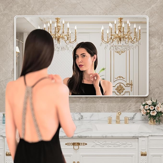 LOAAO 60x36 Inch White Metal Framed Bathroom Mirror - Image 2