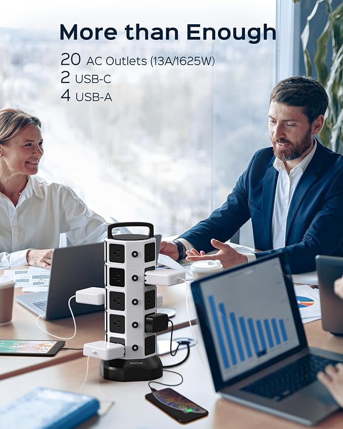 Power Strip Tower Surge Protector, 20 Outlets 6 USB Charging Station, Extension - Image 2