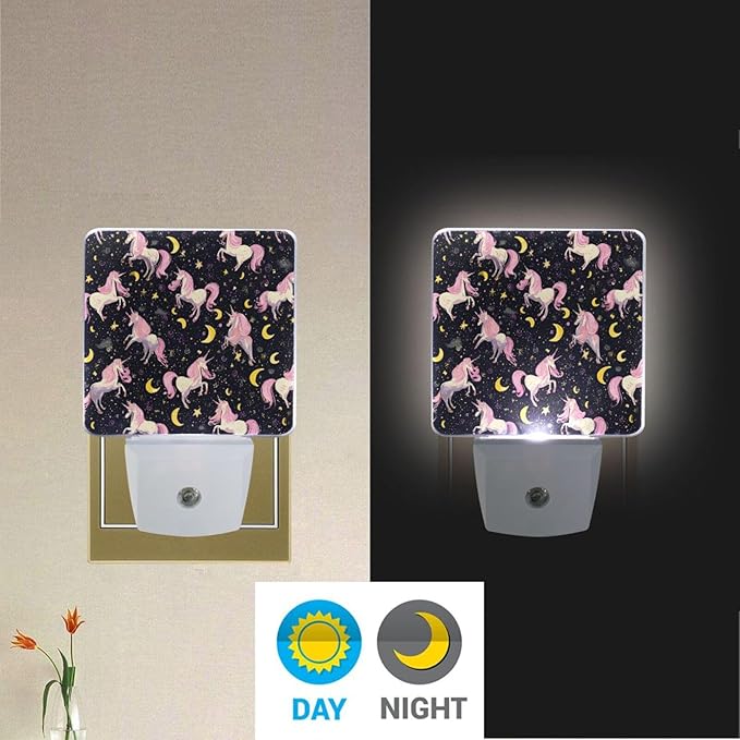 Pigsaly Led Night Light Unicorn Pink Horse Moon Night Light Plug in Wall Lamp - Image 5