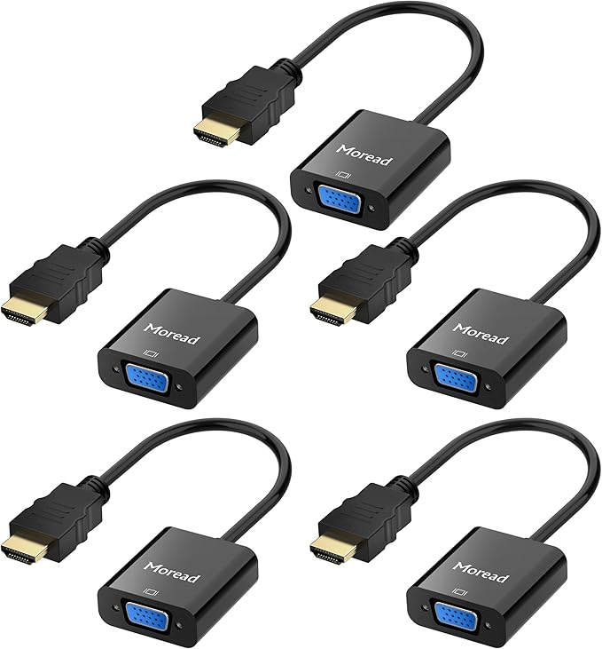 Moread HDMI to VGA, 5 Pack, Uni-Directional Gold-Plated HDMI to VGA Adapter by MoreadDirect