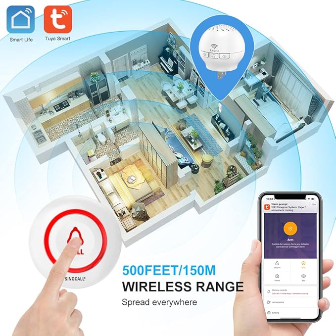 SINGCALL Tuya Caregiver Pager Smart Wireless Calling System WiFi SOS Emergency - Image 7