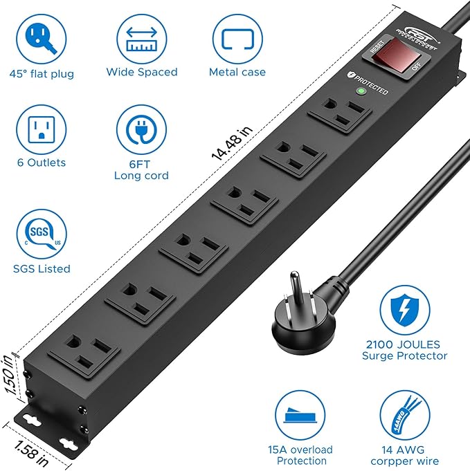 CRST 2Pack 6 Outlet Heavy Duty Power Strip - Image 2