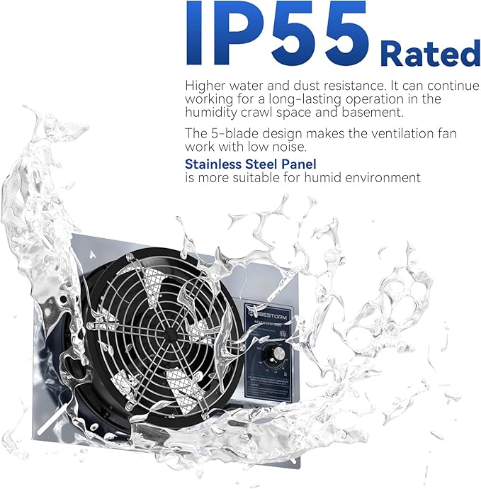 Abestorm 540CFM Crawlspace Ventilation Fans IP-55 Grade Basements Vent Fan 8.7 - Image 4