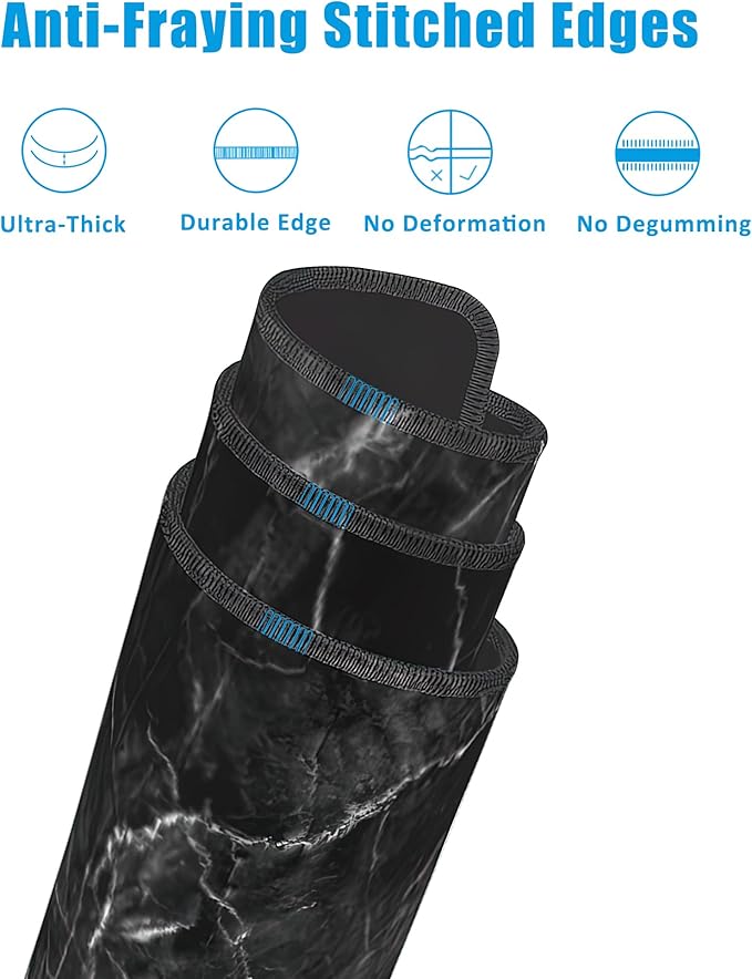EOBKLAX Black Marble Texture Desk Mat, Large Gaming Mouse Pad, Non-Slip Rubber - Image 4