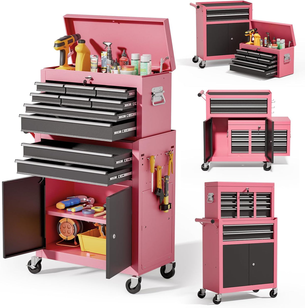 10-drawer rolling tool chest with wheels, lockable 2-in-1, main product view