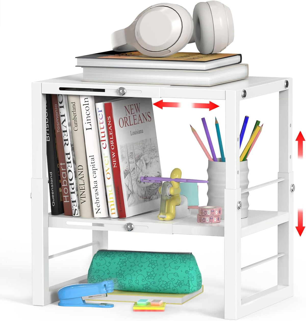 lidtop locker organizer shelf white, metal adjustable width, main product view