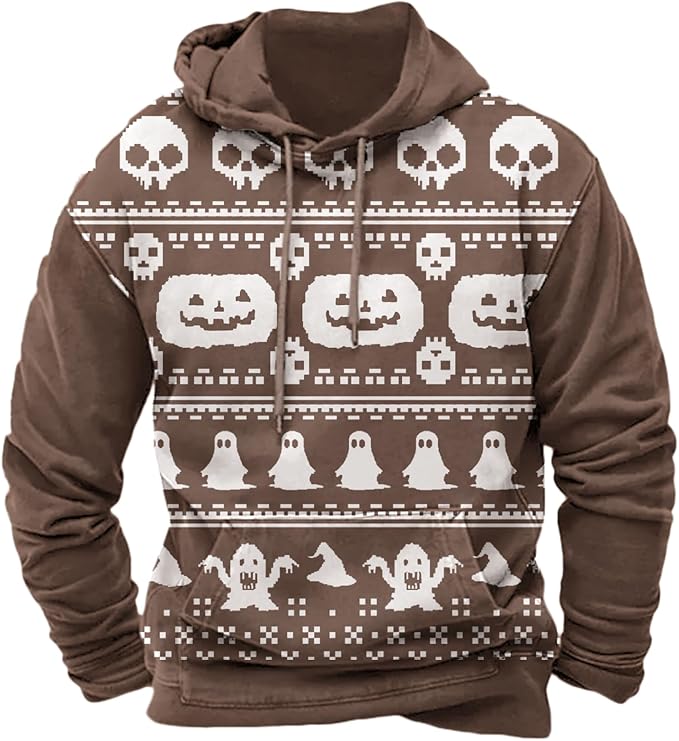 Halloween Hoodie Men Graphic Pumpkin Ghost Printed Sweatshirt Casual Trendy by Spatofa