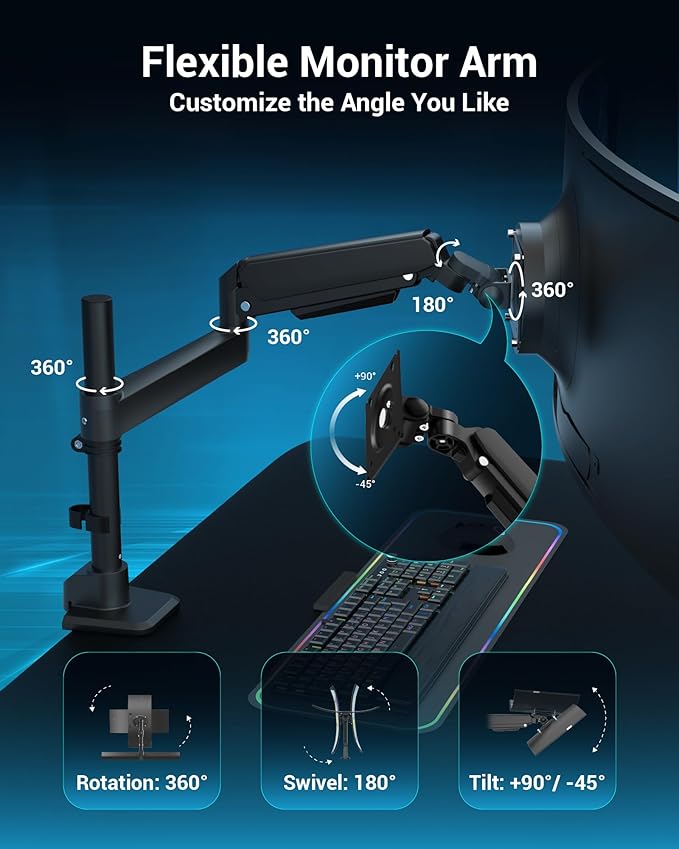 Heavy Duty Monitor Arm for 13-49 Inch Ultrawide Screens, Holds Up to 44lbs - Image 4