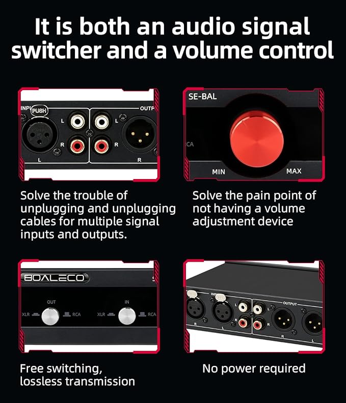 SE-BAL Audio Switch RCA XLR 2-IN-2-OUT HiFi Balanced Stereo Audio Switcher - Image 3