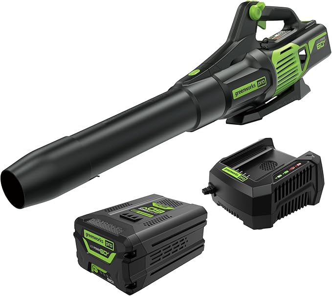 Greenworks 60V 700 CFM Brushless Leaf Blower, 5.0 Ah Battery and Rapid Charger by Greenworks