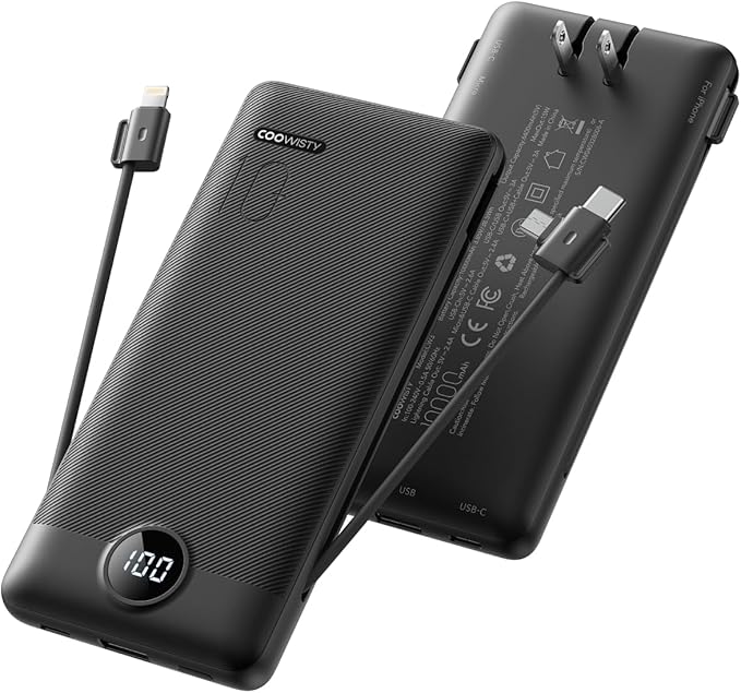 Coowisty Portable Charger with Wall Plug, Slim USB C Power Bank with Built-in by KeepYourLifeCharged%EF%BC%81