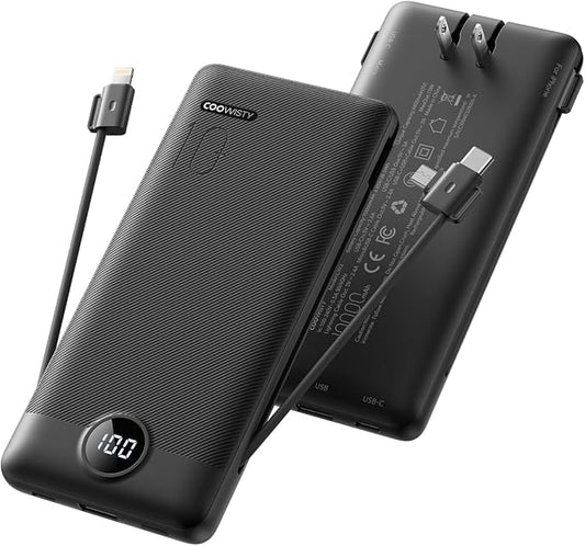 Coowisty Portable Charger with Wall Plug, Slim USB C Power Bank with Built-in by KeepYourLifeCharged%EF%BC%81