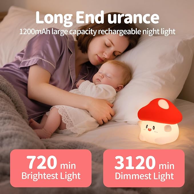 Rytinazzz Mushroom Night Light, Color Changing & 50-Hour Battery, Squishy Lamp - Image 3