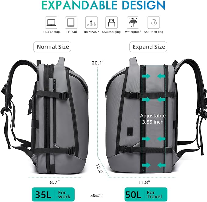 Laptop Backpack for Women, 50L Carry On Backpack Men, Expandable Flight - Image 4
