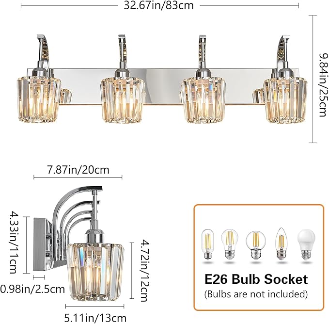 FDPBY Modern Bathroom Vanity Light, 4-Light Chrome Wall Sconce - Image 4