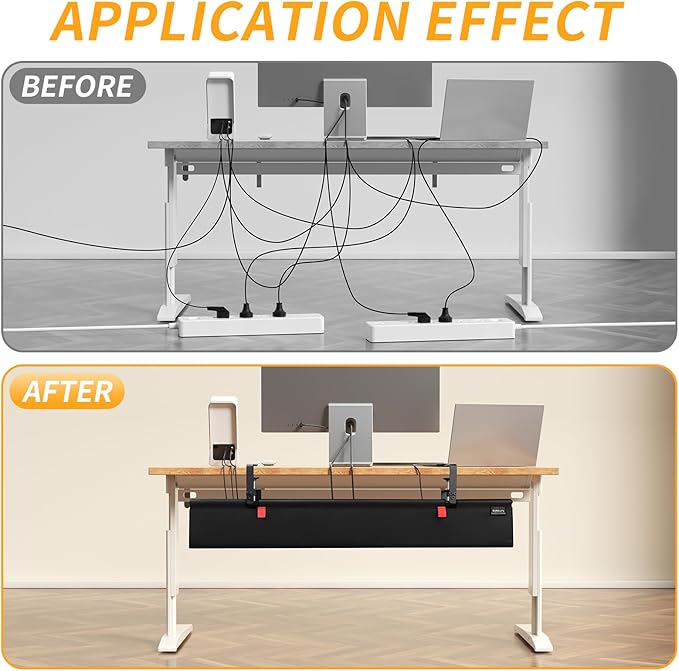SUREUP9 No Drill Under Desk Cable Management Tray, Fabric Cable Management - Image 2
