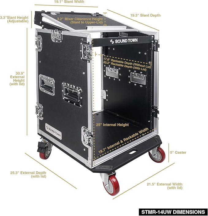 Sound Town Heavy-Duty 1/2" 14U PA DJ Rack/Road Case - Image 6