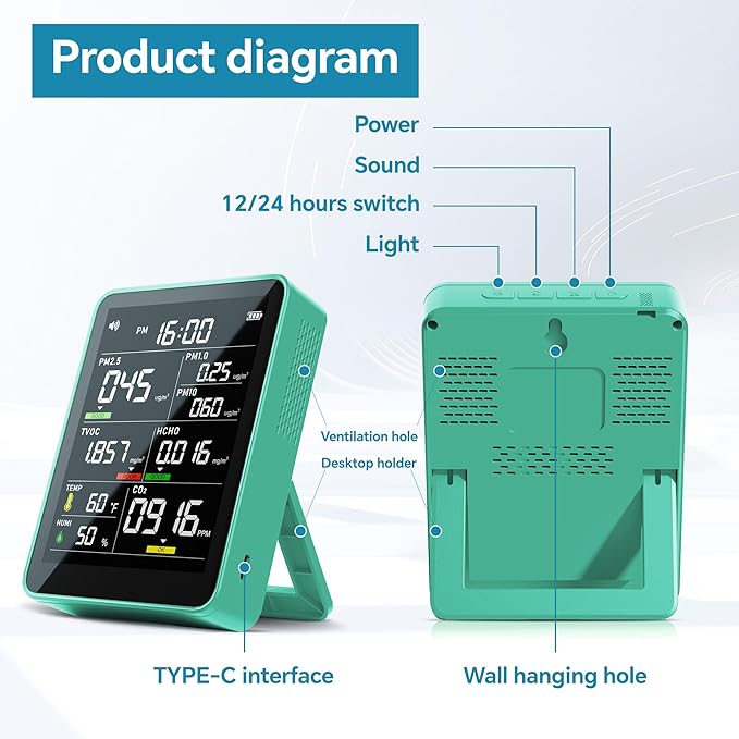Air Quality Monitor Indoor, 13-in-1 Smart Air Quality Tester - Image 6