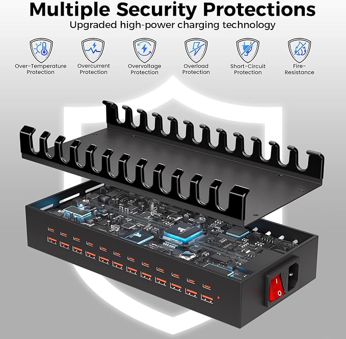 300W USB Charging Station for Multiple Devices, 24 Port USB C Fast Charging - Image 5