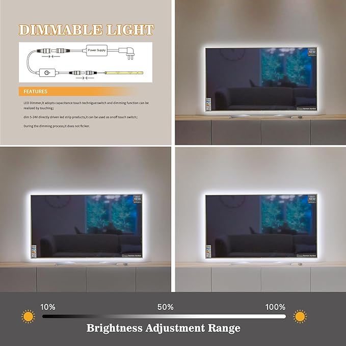 Pandery COB LED Strip, LED Strip Lights 3M/9.84ft, Touch Dimmable LED Strips - Image 5