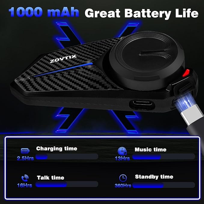 ZOVTIX Motorcycle Helmet Headset Support 8 Riders Group Intercom Communication - Image 7