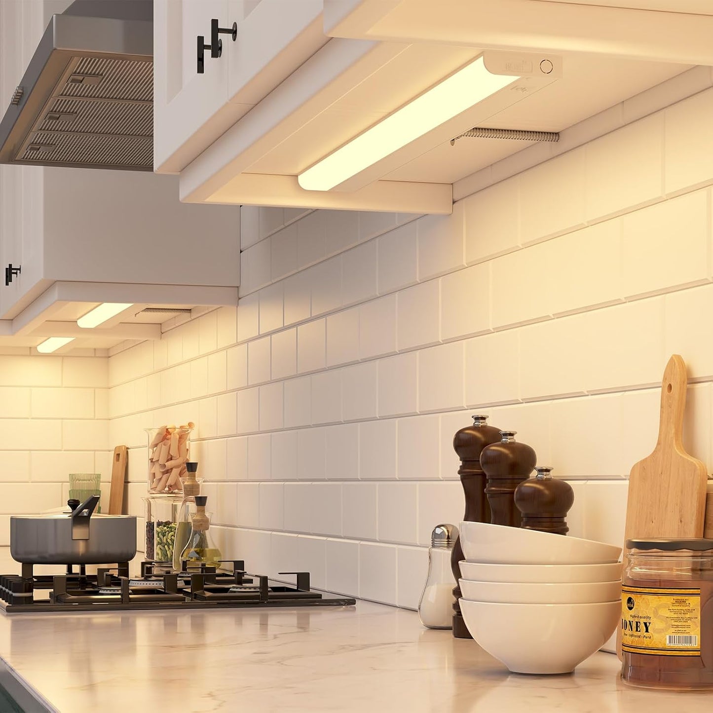 GETINLIGHT Dimmable Hardwired Only 3 Color Under Cabinet LED Lights, 24-inch, Soft White(3000K), Bright White(4000K), Daylight White(5000K), Matte White Finished, ETL Listed, IN-0201-13-WH-345K