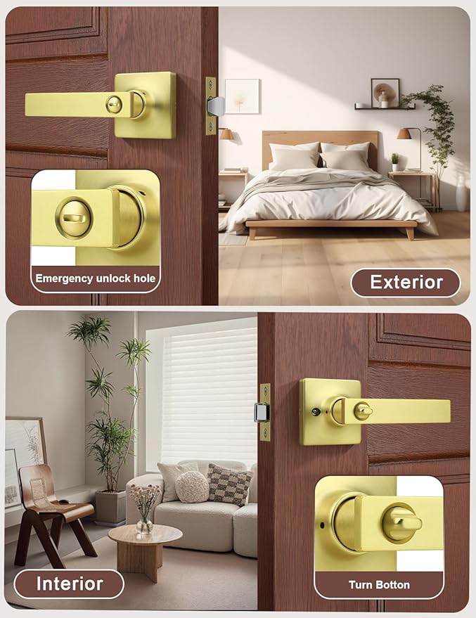 Mengico 4 Pack Gold Privacy Lever Door Handle Interior - Image 3
