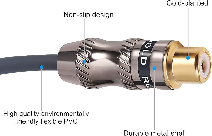 Devinal RCA/Phono Splitter Cable RCA Female to Dual Male Gold Plated Adapter - Image 4