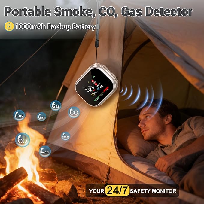6 in 1 Plug in Smoke and Carbon Monoxide Detector Combo, Portable Smoke - Image 5