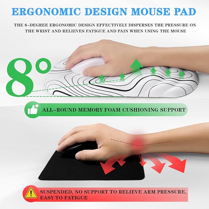 Mouse Pad Wrist Wrist Rest, Comfortable Memory Foam Wrist Rest, Non-Slip PU Base - Image 4