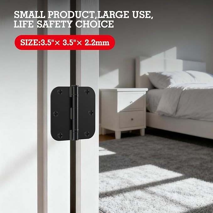 12 Pack Anti Squeak Matte Black Door Hinges 3.5 Inch 5/8" Radius Interior - Image 7