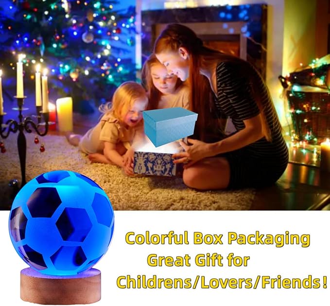 3D Soccer Crystal Ball Lamp, 3.15 inch Lifelike Ball Night Light, 16 Colors - Image 4