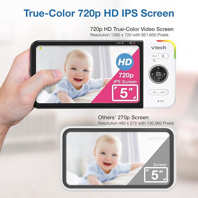 VTech VM928-2HD 5” 720p HD Display 2 Cameras Baby Monitor, 110 Wide Angle View - Image 4