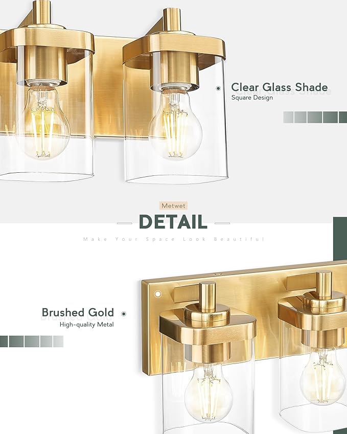 METWET Bathroom Light Fixtures, 5-Light Modern Wall Sconces - Image 3